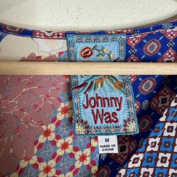 Johnny Was Silk Patchwork Floral Boho jade Tunic Top blouse colorful size medium - Picture 5 of 10